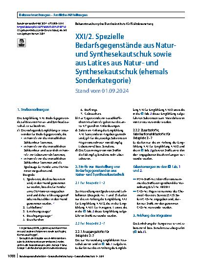 Vorschauseite 1: XXI/2. Spezielle Bedarfsgegenstände aus Naturund Synthesekautschuk sowie aus Latices aus Naturund Synthesekautschuk (ehemals Sonderkategorie)