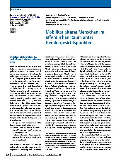 Vorschauseite 1: Mobilität älterer Menschen im öffentlichen Raum unter Gendergesichtspunkten