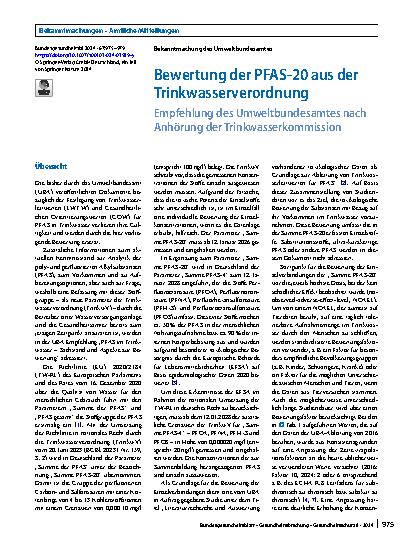 Vorschauseite 1: Bewertung der PFAS-20 aus der Trinkwasserverordnung
