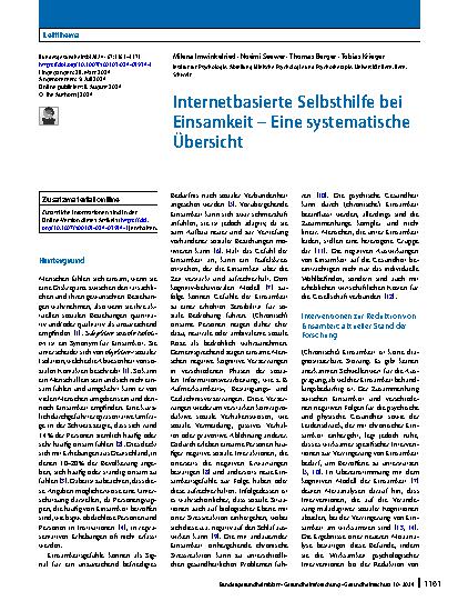 Vorschauseite 1: Internetbasierte Selbsthilfe bei Einsamkeit – Eine systematische Übersicht