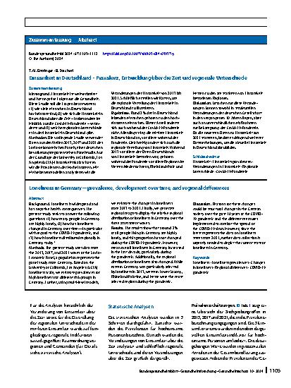 Vorschauseite 3: Einsamkeit in Deutschland – Prävalenz, Entwicklung über die Zeit und regionale Unterschiede