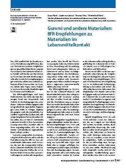 Vorschauseite 1: Gummi und andere Materialien: BfR-Empfehlungen zu Materialien im Lebensmittelkontakt