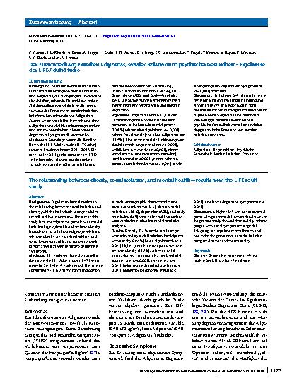 Vorschauseite 3: Der Zusammenhang zwischen Adipositas, sozialer Isolation und psychischer Gesundheit – Ergebnisse der LIFE-Adult-Studie