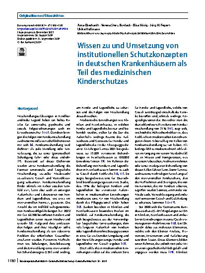 Vorschauseite 1: Wissen zu und Umsetzung von institutionellen Schutzkonzepten in deutschen Krankenhäusern als Teil des medizinischen Kinderschutzes