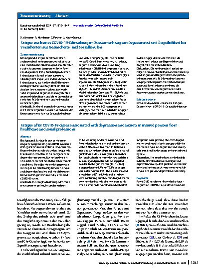 Vorschauseite 3: Fatigue nach einer COVID-19-Erkrankung im Zusammenhang mit Depressivität und Ängstlichkeit bei Versicherten aus Gesundheitsund Sozialberufen