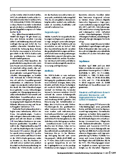 Vorschauseite 2: Arbeitsplatzbezogenes Belastungserleben und psychische Gesundheit der Beschäftigten im Gesundheitswesen während der COVID-19-Pandemie: Risikound Schutzfaktoren aus der VOICE-Studie