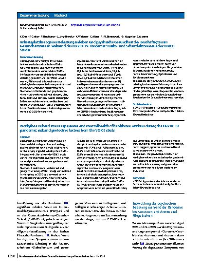 Vorschauseite 3: Arbeitsplatzbezogenes Belastungserleben und psychische Gesundheit der Beschäftigten im Gesundheitswesen während der COVID-19-Pandemie: Risikound Schutzfaktoren aus der VOICE-Studie