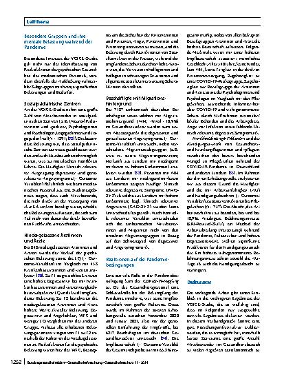 Vorschauseite 5: Arbeitsplatzbezogenes Belastungserleben und psychische Gesundheit der Beschäftigten im Gesundheitswesen während der COVID-19-Pandemie: Risikound Schutzfaktoren aus der VOICE-Studie
