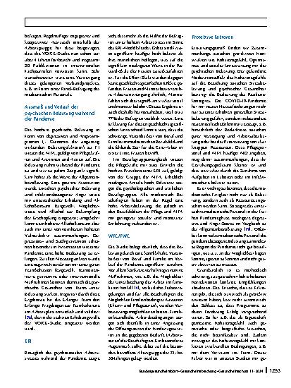 Vorschauseite 6: Arbeitsplatzbezogenes Belastungserleben und psychische Gesundheit der Beschäftigten im Gesundheitswesen während der COVID-19-Pandemie: Risikound Schutzfaktoren aus der VOICE-Studie