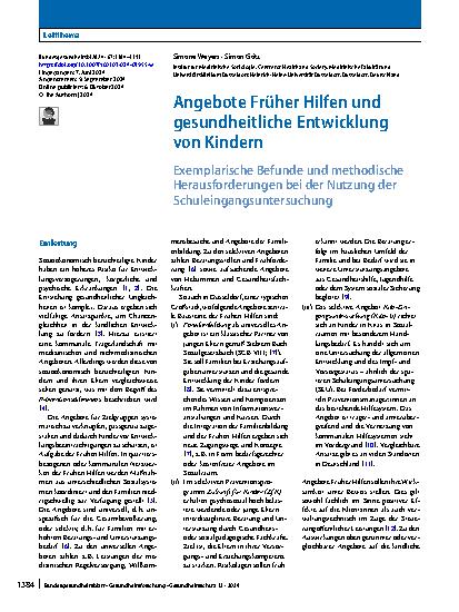 Vorschauseite 1: Angebote Früher Hilfen und gesundheitliche Entwicklung von Kindern