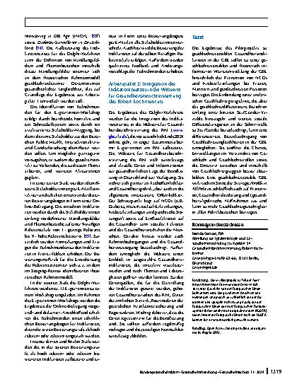 Vorschauseite 5: Geschlechtersensible Gesundheitsindikatoren für die Gesundheitsberichterstattung am Robert Koch-Institut (GBE-GI) – Ein Pilotprojekt im Rahmen der „Joint Action PreventNCD“
