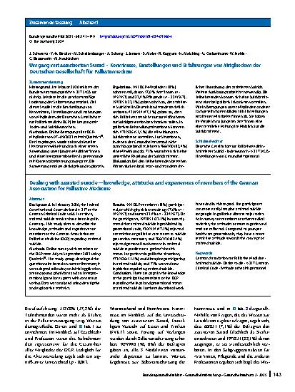 Vorschauseite 3: Umgang mit assistiertem Suizid – Kenntnisse, Einstellungen und Erfahrungen von Mitgliedern der Deutschen Gesellschaft für Palliativmedizin