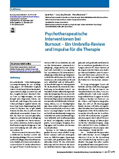 Vorschauseite 1: Psychotherapeutische Interventionen bei Burnout – Ein Umbrella-Review und Impulse für die Therapie