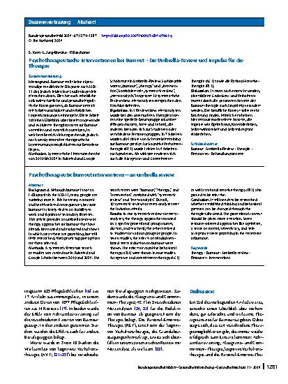 Vorschauseite 3: Psychotherapeutische Interventionen bei Burnout – Ein Umbrella-Review und Impulse für die Therapie