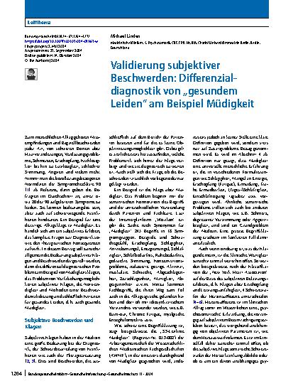 Vorschauseite 1: Validierung subjektiver Beschwerden: Differenzialdiagnostik von „gesundem Leiden“ am Beispiel Müdigkeit