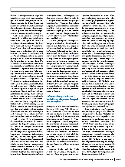 Vorschauseite 2: Validierung subjektiver Beschwerden: Differenzialdiagnostik von „gesundem Leiden“ am Beispiel Müdigkeit