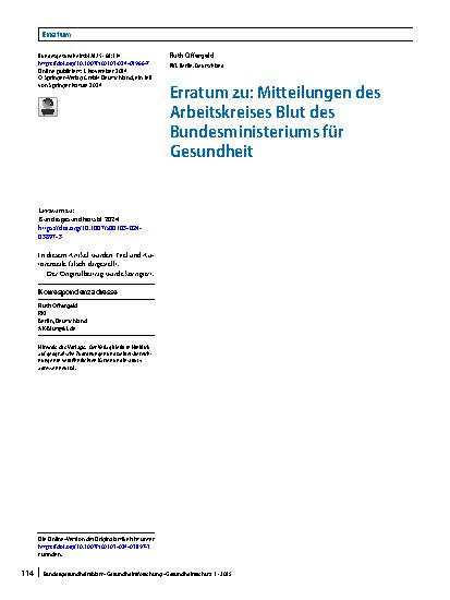 Vorschauseite 1: Erratum zu: Mitteilungen des Arbeitskreises Blut des Bundesministeriums für Gesundheit