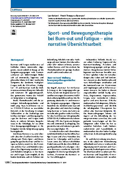 Vorschauseite 1: Sportund Bewegungstherapie bei Burn-out und Fatigue – eine narrative Übersichtsarbeit