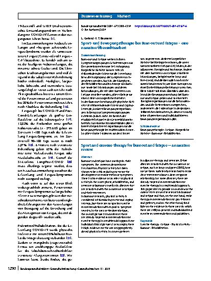 Vorschauseite 3: Sportund Bewegungstherapie bei Burn-out und Fatigue – eine narrative Übersichtsarbeit