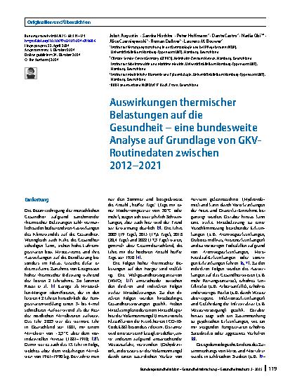 Vorschauseite 1: Auswirkungen thermischer Belastungen auf die Gesundheit – eine bundesweite Analyse auf Grundlage von GKV-Routinedaten zwischen 2012–2021