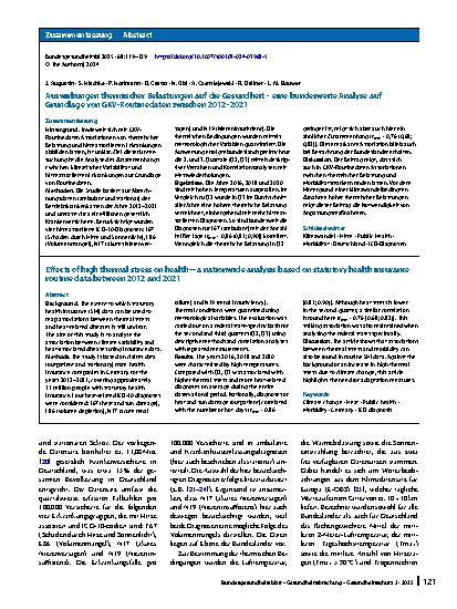 Vorschauseite 3: Auswirkungen thermischer Belastungen auf die Gesundheit – eine bundesweite Analyse auf Grundlage von GKV-Routinedaten zwischen 2012–2021