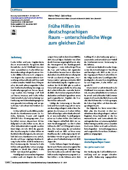 Vorschauseite 1: Frühe Hilfen im deutschsprachigen Raum – unterschiedliche Wege zum gleichen Ziel