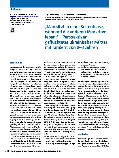 Vorschauseite 1: „Man sitzt in einer Seifenblase, während die anderen Menschen leben.“ – Perspektiven geflüchteter ukrainischer Mütter mit Kindern von 0–3 Jahren