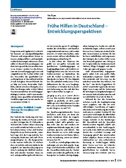 Vorschauseite 1: Frühe Hilfen in Deutschland – Entwicklungsperspektiven