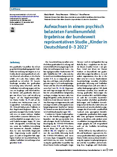 Vorschauseite 1: Aufwachsen in einem psychisch belasteten Familienumfeld: Ergebnisse der bundesweit repräsentativen Studie „Kinder in Deutschland 0 – 3 2022“