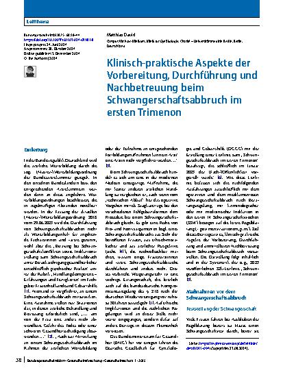 Vorschauseite 1: Klinisch-praktische Aspekte der Vorbereitung, Durchführung und Nachbetreuung beim Schwangerschaftsabbruch im ersten Trimenon