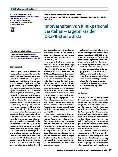 Vorschauseite 1: Impfverhalten von Klinikpersonal verstehen – Ergebnisse der OKaPII-Studie 2023