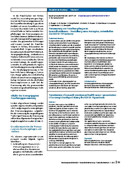 Vorschauseite 3: Priorisierung von Forschungsfragen in Gesundheitskrisen – Vorstellung eines Konzeptes, entwickelt in der COVID-19 Pandemie