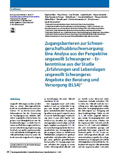Vorschauseite 1: Zugangsbarrieren zur Schwangerschaftsabbruchversorgung: Eine Analyse aus der Perspektive ungewollt Schwangerer – Erkenntnisse aus der Studie „Erfahrungen und Lebenslagen ungewollt…