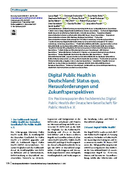 Vorschauseite 1: Digital Public Health in Deutschland: Status quo, Herausforderungen und Zukunftsperspektiven