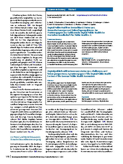 Vorschauseite 3: Digital Public Health in Deutschland: Status quo, Herausforderungen und Zukunftsperspektiven