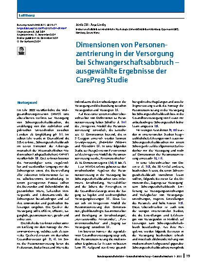 Vorschauseite 1: Dimensionen von Personenzentrierung in der Versorgung bei Schwangerschaftsabbruch – ausgewählte Ergebnisse der CarePreg Studie