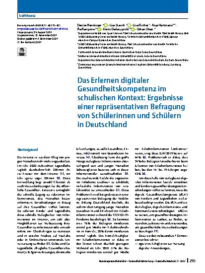 Vorschauseite 1: Das Erlernen digitaler Gesundheitskompetenz im schulischen Kontext: Ergebnisse einer repräsentativen Befragung von Schülerinnen und Schülern in Deutschland