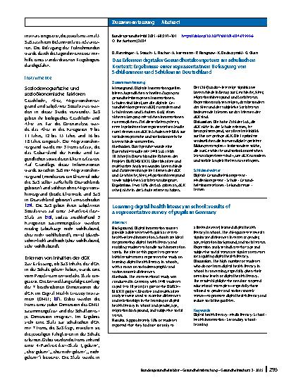 Vorschauseite 3: Das Erlernen digitaler Gesundheitskompetenz im schulischen Kontext: Ergebnisse einer repräsentativen Befragung von Schülerinnen und Schülern in Deutschland