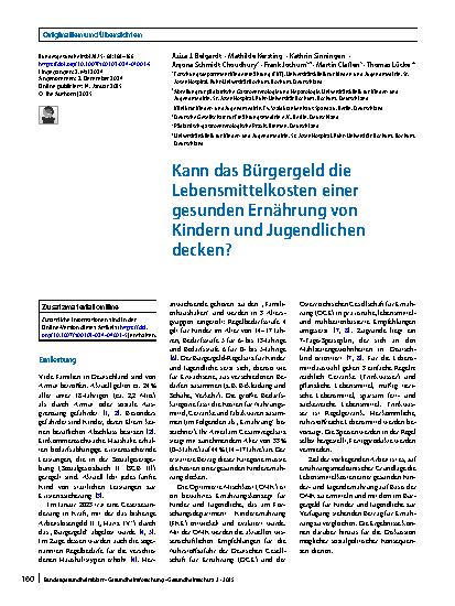 Vorschauseite 1: Kann das Bürgergeld die Lebensmittelkosten einer gesunden Ernährung von Kindern und Jugendlichen decken?
