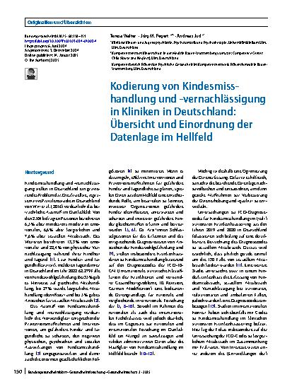 Vorschauseite 1: Kodierung von Kindesmisshandlung und -vernachlässigung in Kliniken in Deutschland: Übersicht und Einordnung der Datenlage im Hellfeld