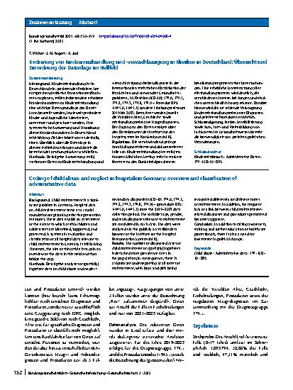 Vorschauseite 3: Kodierung von Kindesmisshandlung und -vernachlässigung in Kliniken in Deutschland: Übersicht und Einordnung der Datenlage im Hellfeld