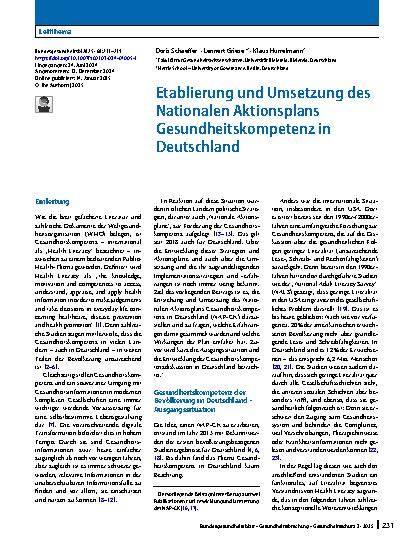 Vorschauseite 1: Etablierung und Umsetzung des Nationalen Aktionsplans Gesundheitskompetenz in Deutschland