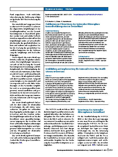 Vorschauseite 3: Etablierung und Umsetzung des Nationalen Aktionsplans Gesundheitskompetenz in Deutschland