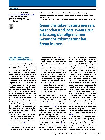 Vorschauseite 1: Gesundheitskompetenz messen: Methoden und Instrumente zur Erfassung der allgemeinen Gesundheitskompetenz bei Erwachsenen