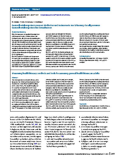 Vorschauseite 3: Gesundheitskompetenz messen: Methoden und Instrumente zur Erfassung der allgemeinen Gesundheitskompetenz bei Erwachsenen