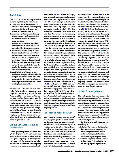 Vorschauseite 2: Pneumokokken-Impfung bei Personen ab 60 Jahren: Zusammenhänge zwischen Impfintention, Wissen und psychologischen Gründen für die Impfentscheidung