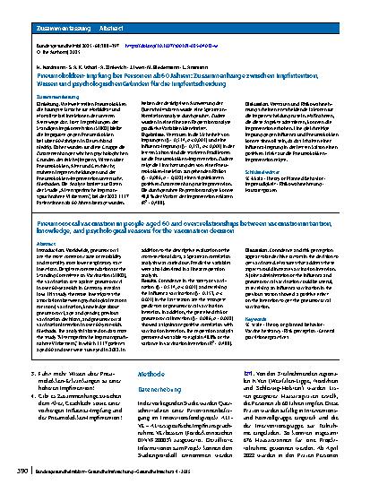 Vorschauseite 3: Pneumokokken-Impfung bei Personen ab 60 Jahren: Zusammenhänge zwischen Impfintention, Wissen und psychologischen Gründen für die Impfentscheidung