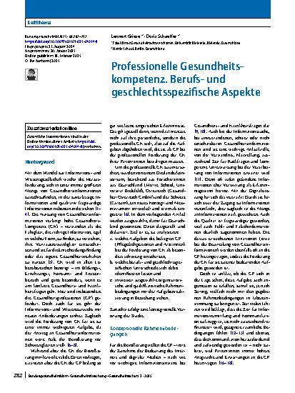 Vorschauseite 1: Professionelle Gesundheitskompetenz. Berufsund geschlechtsspezifische Aspekte