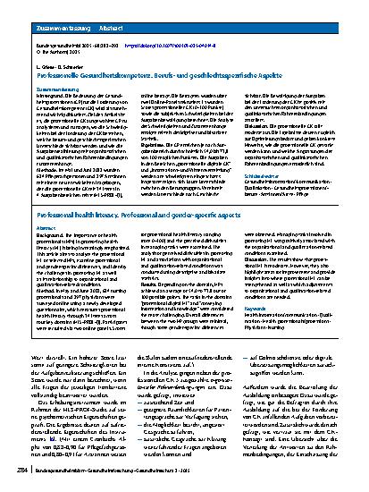 Vorschauseite 3: Professionelle Gesundheitskompetenz. Berufsund geschlechtsspezifische Aspekte