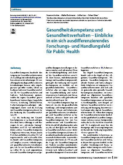 Vorschauseite 1: Gesundheitskompetenz und Gesundheitsverhalten – Einblicke in ein sich ausdifferenzierendes Forschungsund Handlungsfeld für Public Health